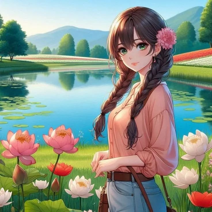 anime girl dp for Instagram, anime girl with flower crown, flower field anime dp